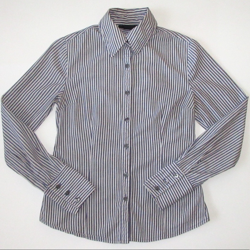 Attention Cotton Button Down Shirt Dress Shirt Stripe Women’s XS Purple White
